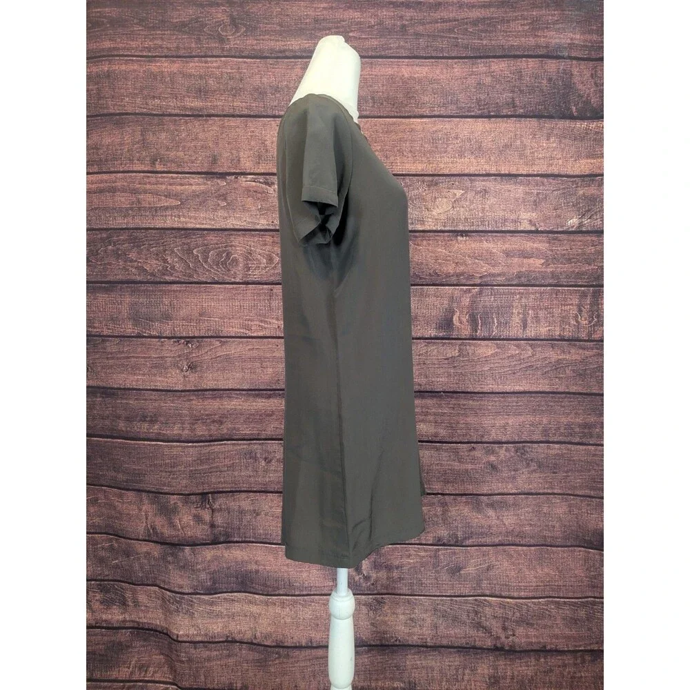 Bar 3 Grey Silk Shirt Dress With Distressed Collar Folded Cuffs Size Medium